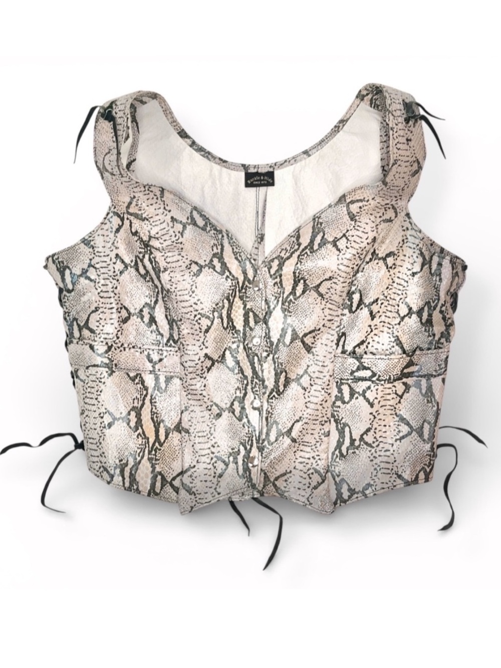 Buckle & Hide Snakeskin Leather Biker Lace Up Corset Cropped Vest Top large